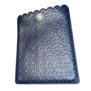 Tory Burch Navy Blue Leather Tablet Sleeve Case Scallop Circle Tech Scalloped
